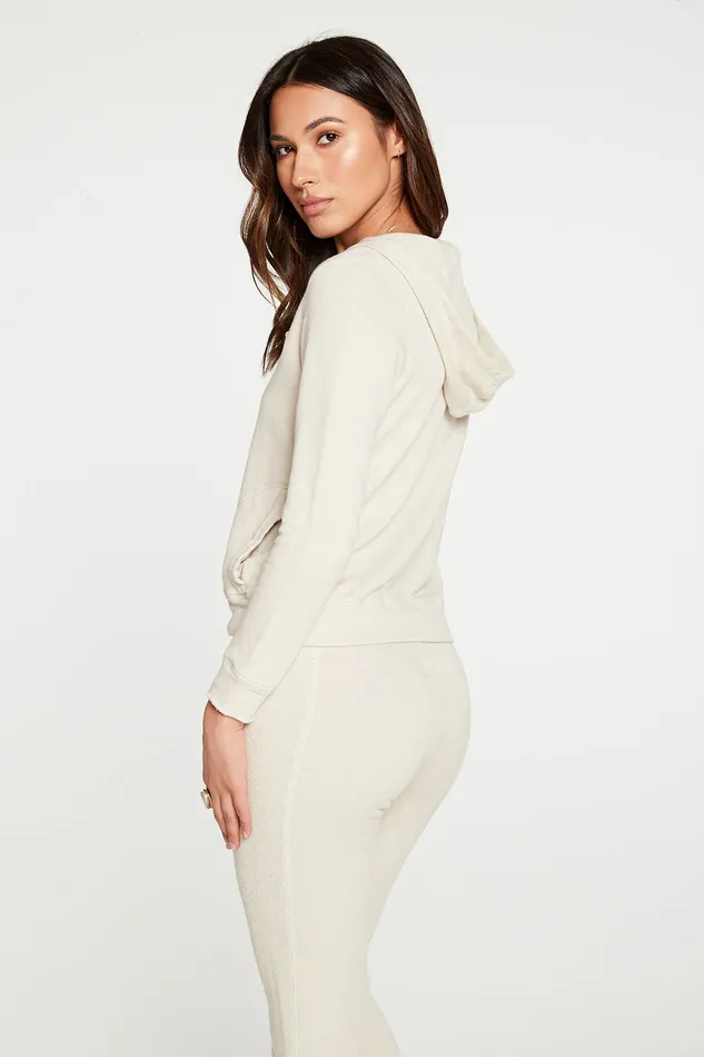Outerwear Linen French Terry Long Sleeve Raw Edge Zip Up Hoodie Chaser Brand Womens