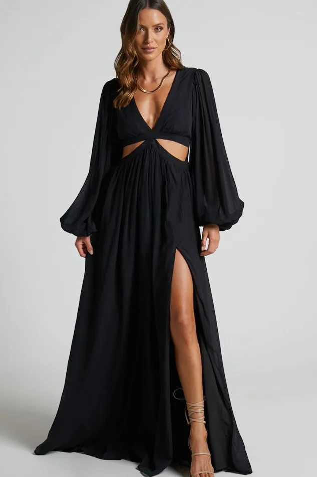 Paige Maxi Dress 8211 Side Cut Out Balloon Sleeve Dress In Black Women Showpo Curve Clothes Paige Maxi Dress 8211 Side Cut Out Balloon Sleeve Dress In Black Women Showpo Curve Clothes