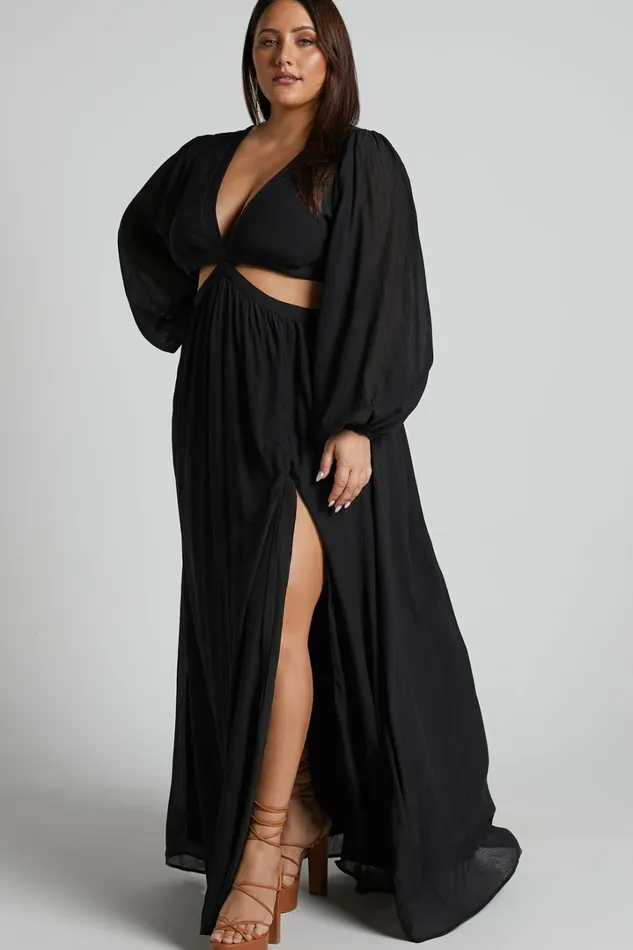 Paige Maxi Dress 8211 Side Cut Out Balloon Sleeve Dress In Black Women Showpo Curve Clothes
