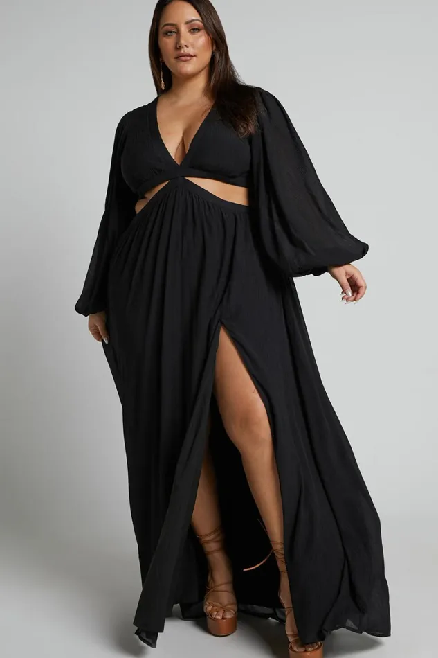 Paige Maxi Dress 8211 Side Cut Out Balloon Sleeve Dress In Black Women Showpo Curve Clothes