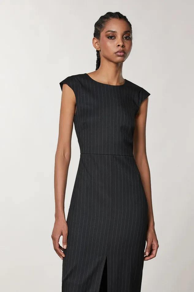 Patrizia Pepe Black Flannel Midi Dress Black Stripes Apparel Midi