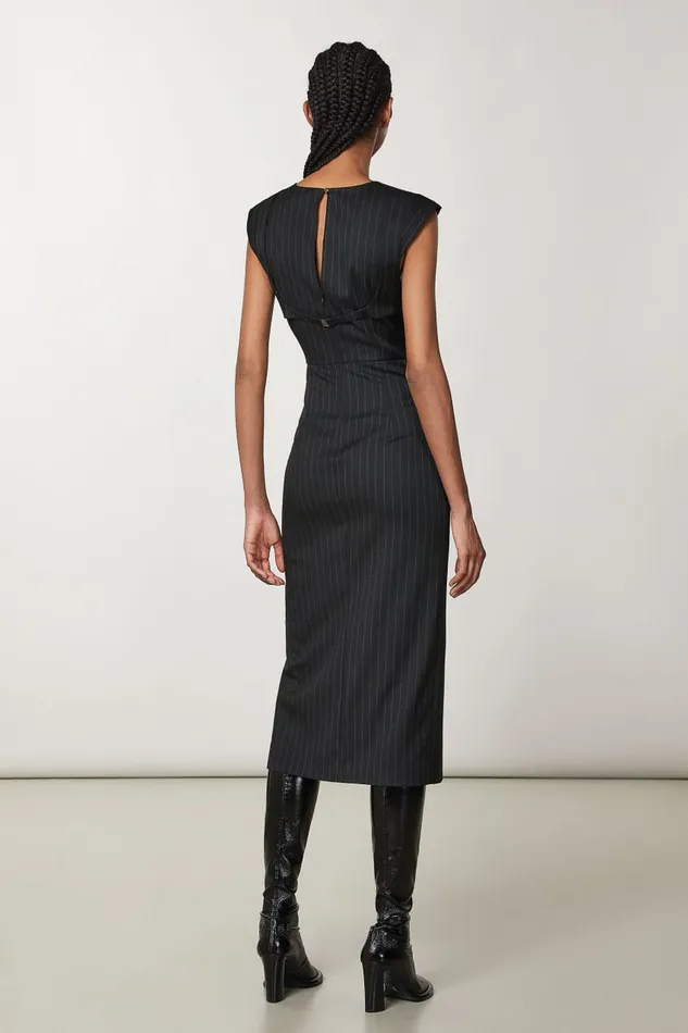 Patrizia Pepe Black Flannel Midi Dress Black Stripes Apparel Midi