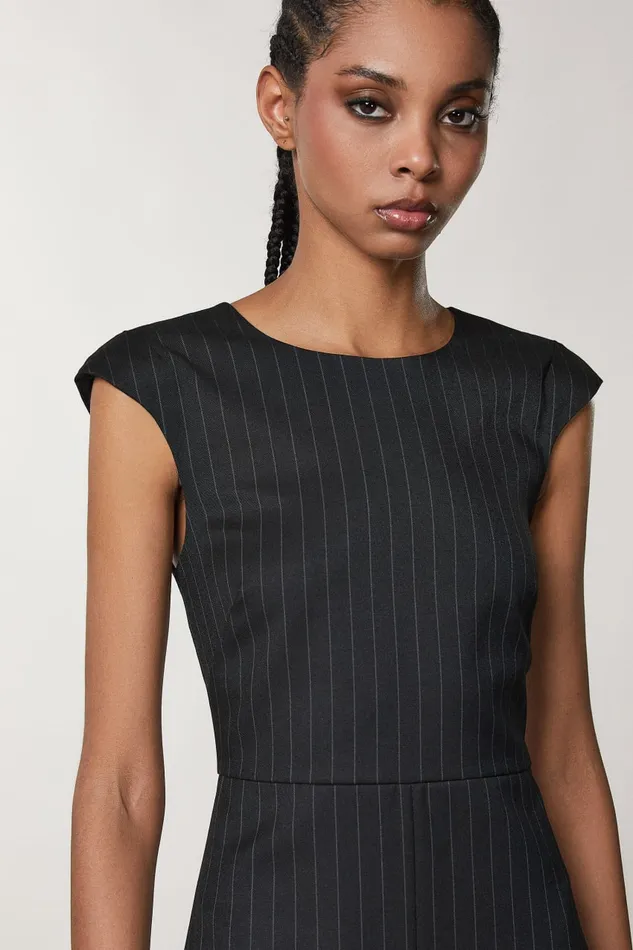 Patrizia Pepe Black Flannel Midi Dress Black Stripes Apparel Midi