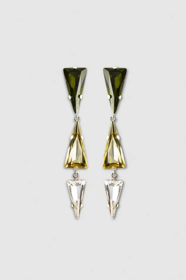 Patrizia Pepe Brass Earrings With Rhinestones Green Shaded Green Accessories