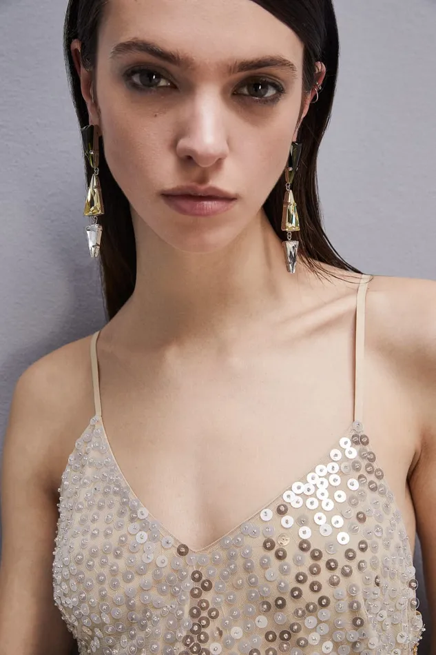 Patrizia Pepe Brass Earrings With Rhinestones Green Shaded Green Accessories