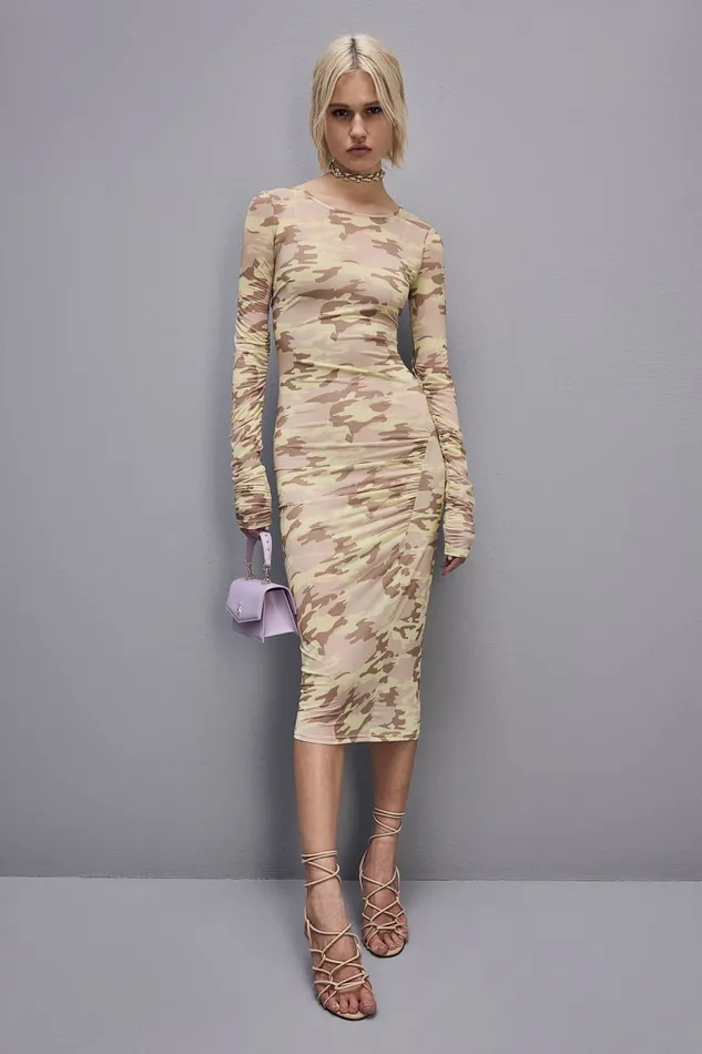 Patrizia Pepe Camouflage Print Tulle Dress Camou Print Tulle Apparel Midi