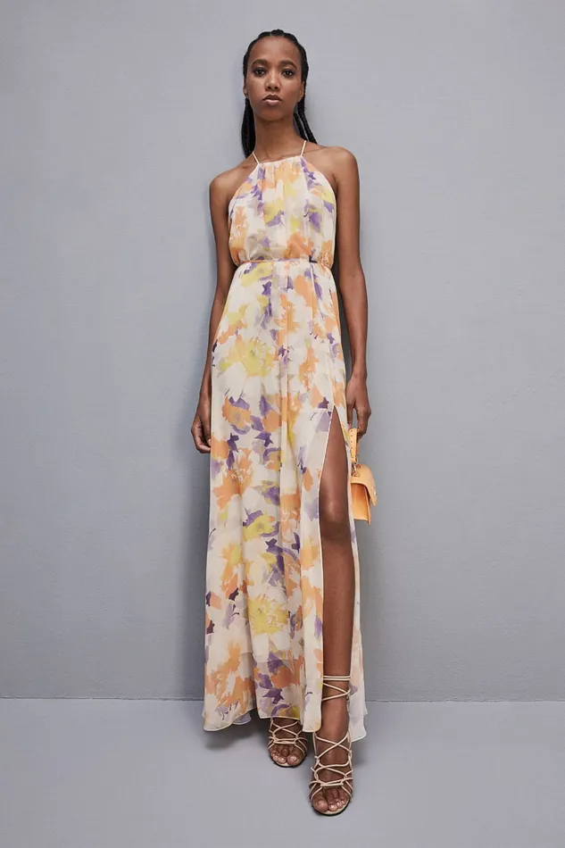 Patrizia Pepe Chiffon Jeweled Dress With American Neckline Orangesorbetflower Apparel Long