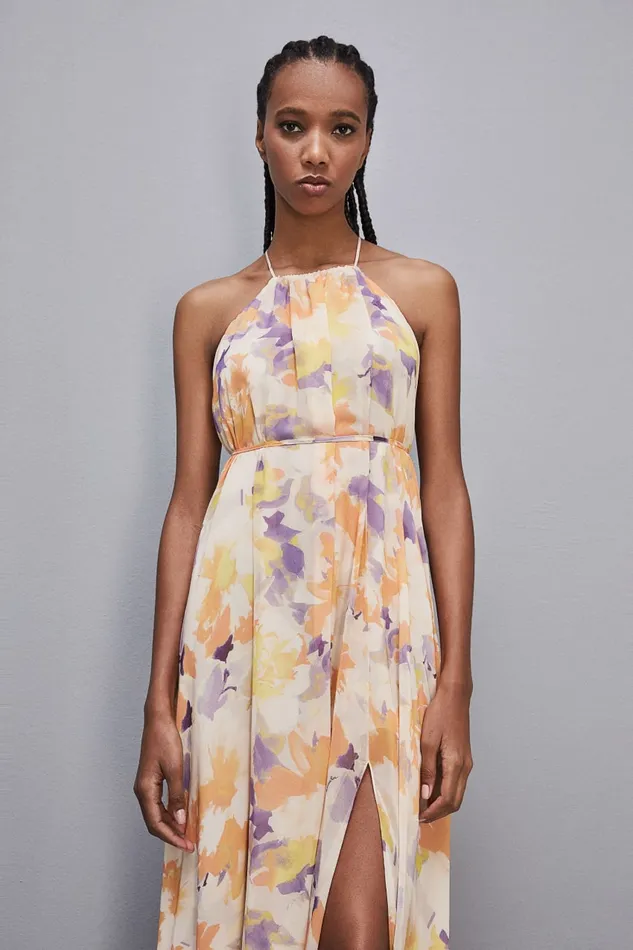 Patrizia Pepe Chiffon Jeweled Dress With American Neckline Orangesorbetflower Apparel Long