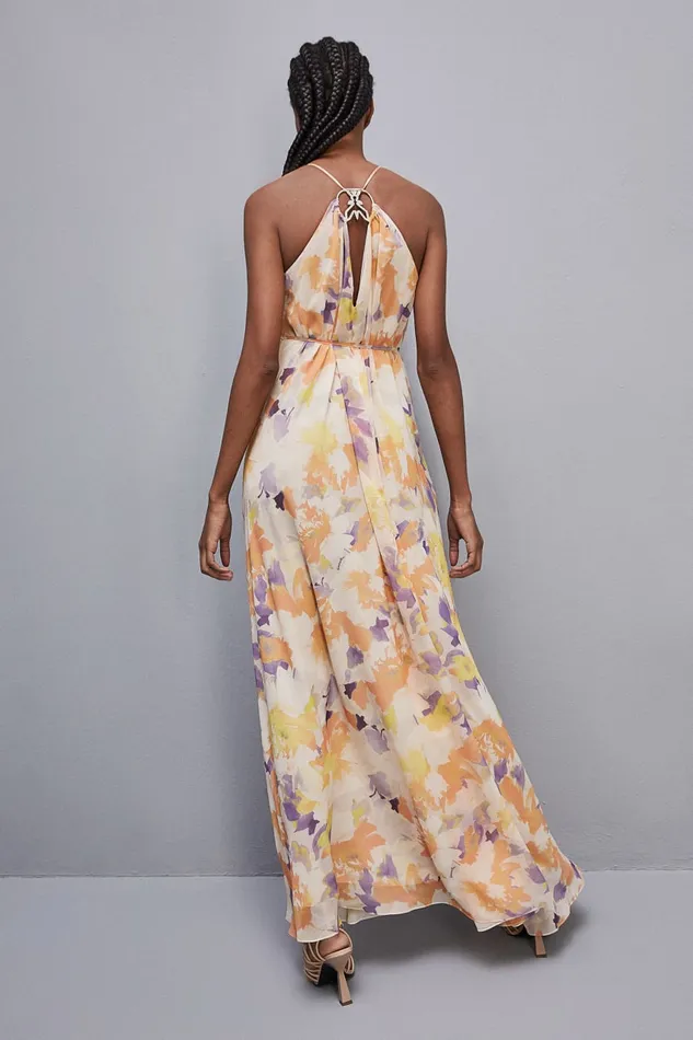 Patrizia Pepe Chiffon Jeweled Dress With American Neckline Orangesorbetflower Apparel Long