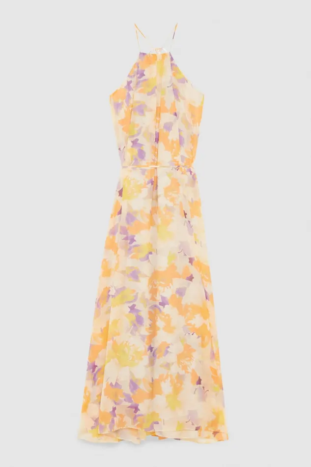 Patrizia Pepe Chiffon Jeweled Dress With American Neckline Orangesorbetflower Apparel Long