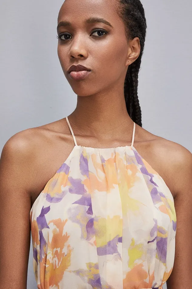 Patrizia Pepe Chiffon Jeweled Dress With American Neckline Orangesorbetflower Apparel Long