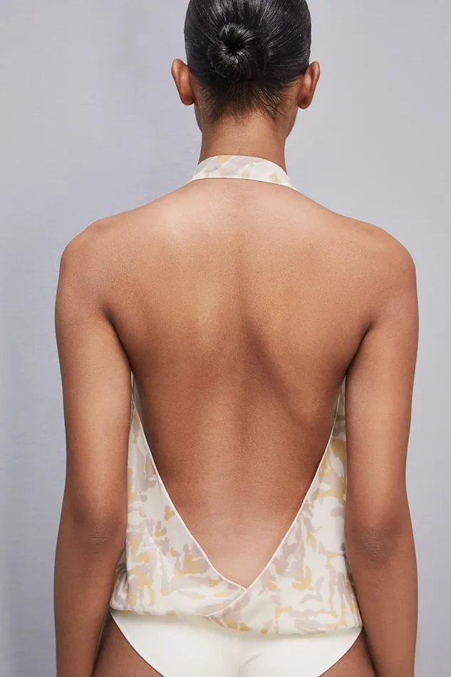 Patrizia Pepe Chiffon Sleeveless Body Top With Print Rawwhiteanimalier Apparel Tops