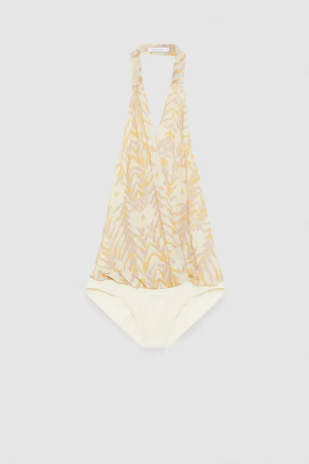 Patrizia Pepe Chiffon Sleeveless Body Top With Print Rawwhiteanimalier Apparel Tops
