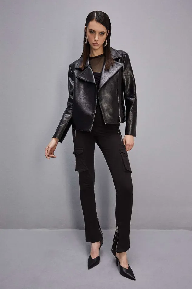 Patrizia Pepe Coated Fabric Jacket Black Nero Apparel Jackets