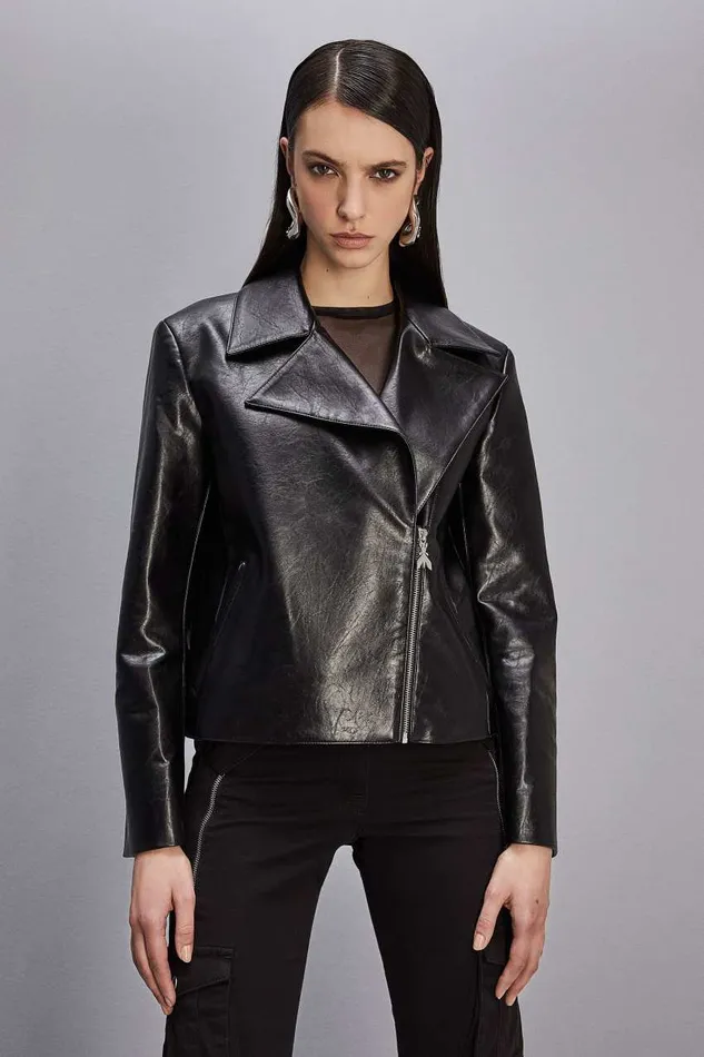Patrizia Pepe Coated Fabric Jacket Black Nero Apparel Jackets