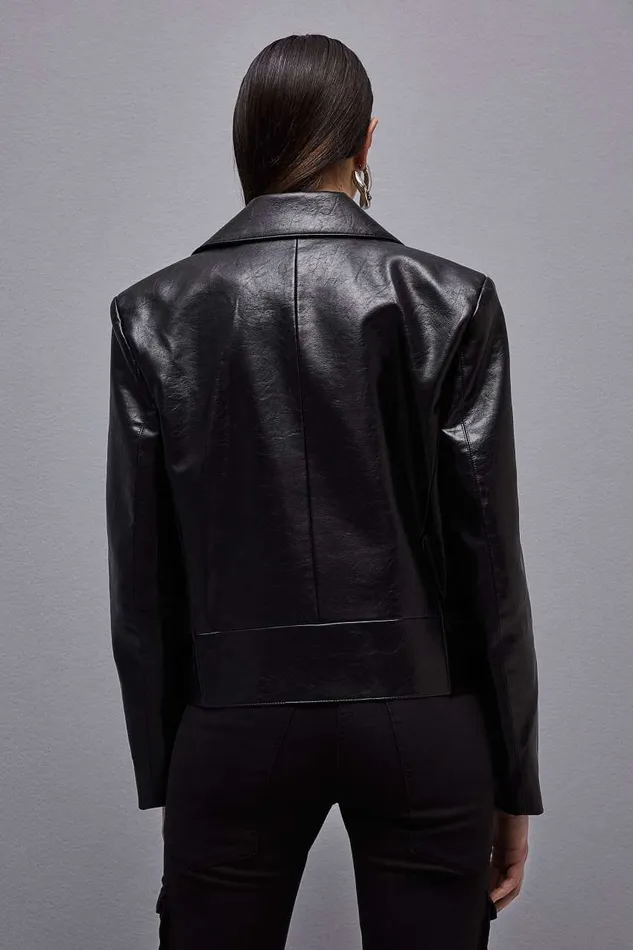 Patrizia Pepe Coated Fabric Jacket Black Nero Apparel Jackets