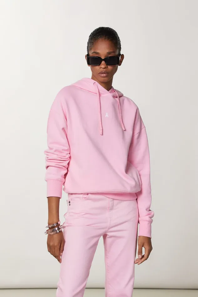 Patrizia Pepe Cotton Sweatshirt With Hood Pink Fresh Pink Apparel Sweatshirts