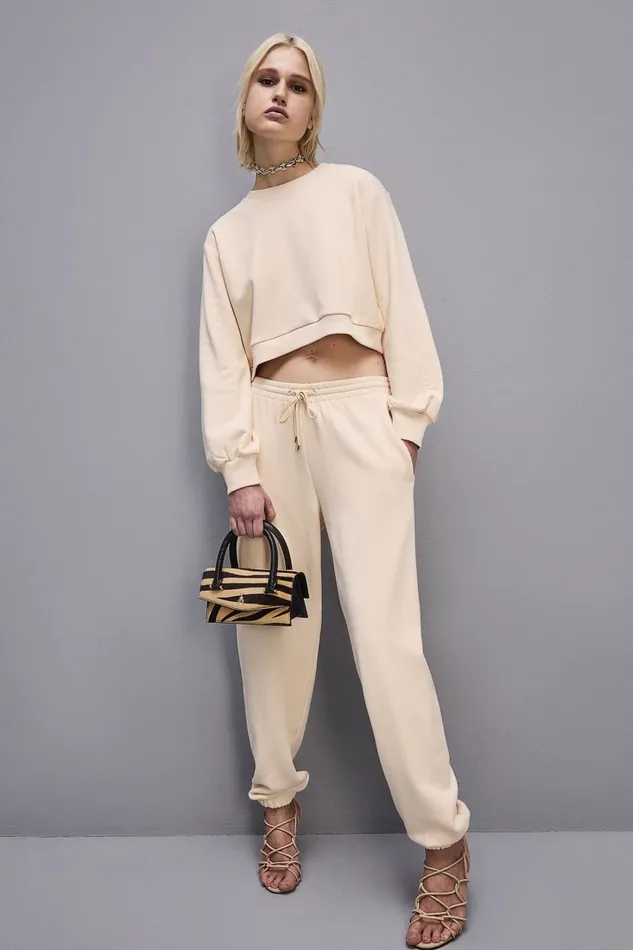 Patrizia Pepe Cotton Sweatshirt With Print Beige Ivory Skin Apparel Tops