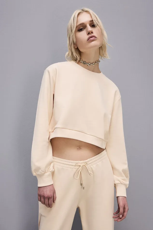 Patrizia Pepe Cotton Sweatshirt With Print Beige Ivory Skin Apparel Tops
