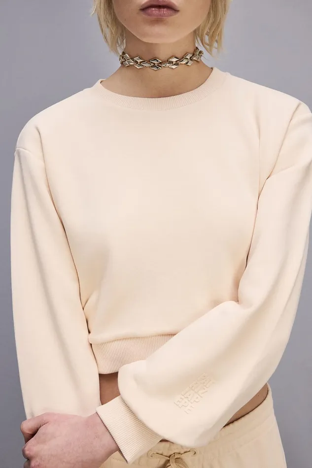 Patrizia Pepe Cotton Sweatshirt With Print Beige Ivory Skin Apparel Tops