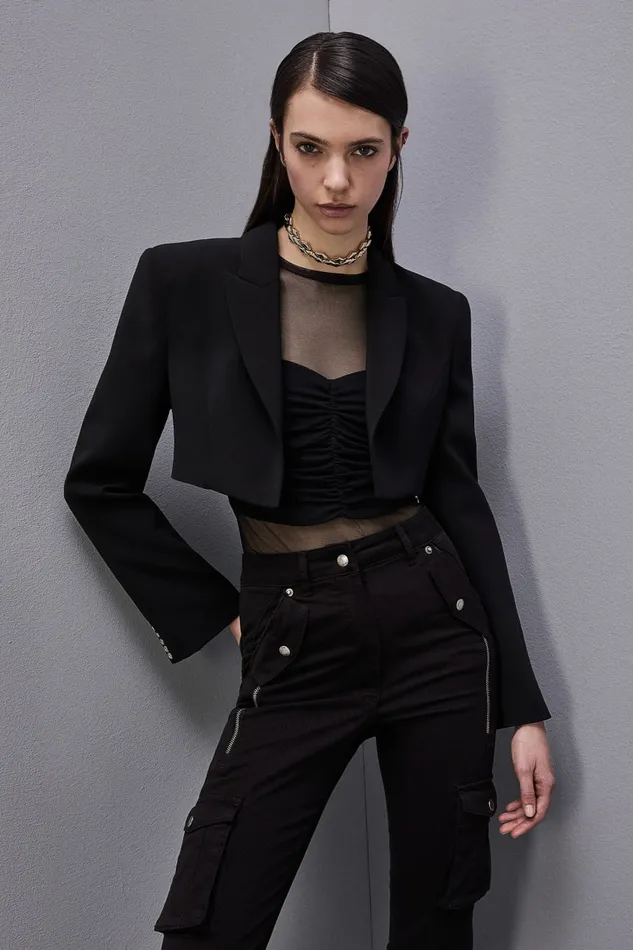 Patrizia Pepe Crepe Cropped Jacket Black Nero Apparel Jackets