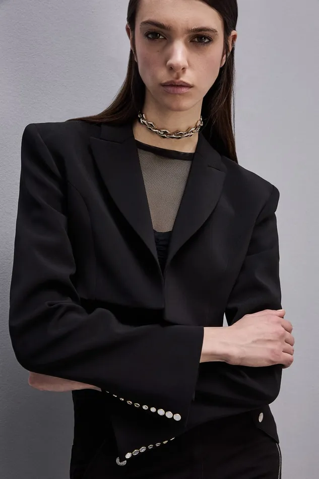 Patrizia Pepe Crepe Cropped Jacket Black Nero Apparel Jackets