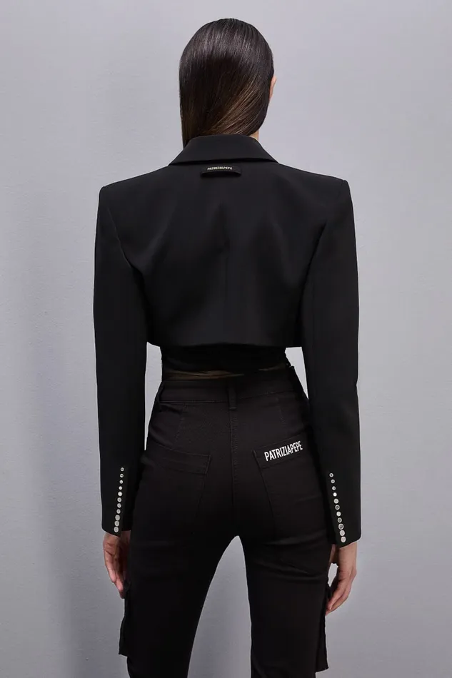 Patrizia Pepe Crepe Cropped Jacket Black Nero Apparel Jackets