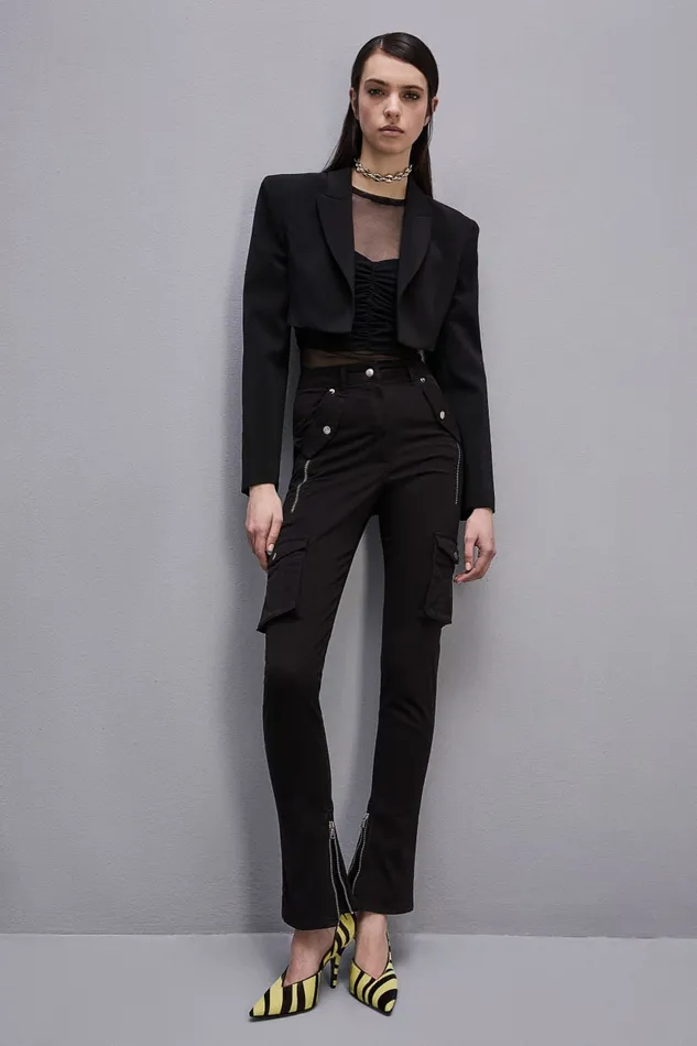 Patrizia Pepe Crepe Cropped Jacket Black Nero Apparel Jackets