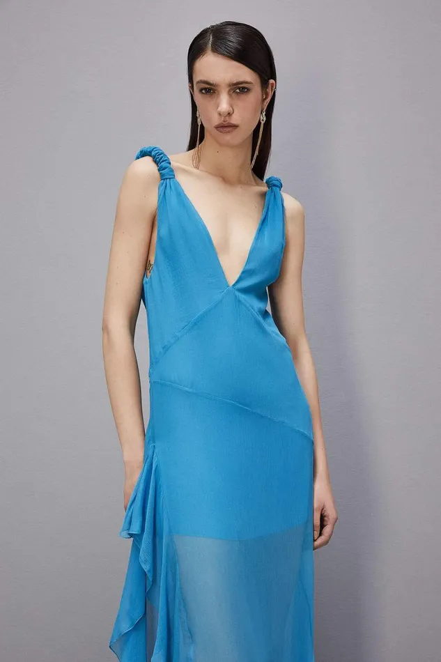 Patrizia Pepe Dress With Matching Viscose Crepon Sash Light Blue Summer Tourquoise Apparel Long