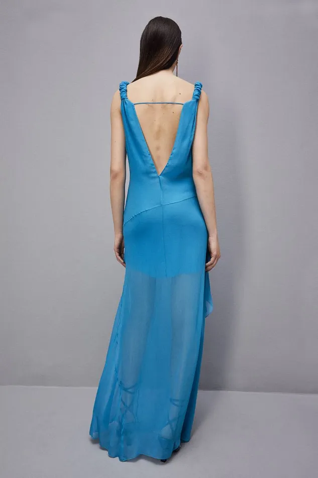Patrizia Pepe Dress With Matching Viscose Crepon Sash Light Blue Summer Tourquoise Apparel Long