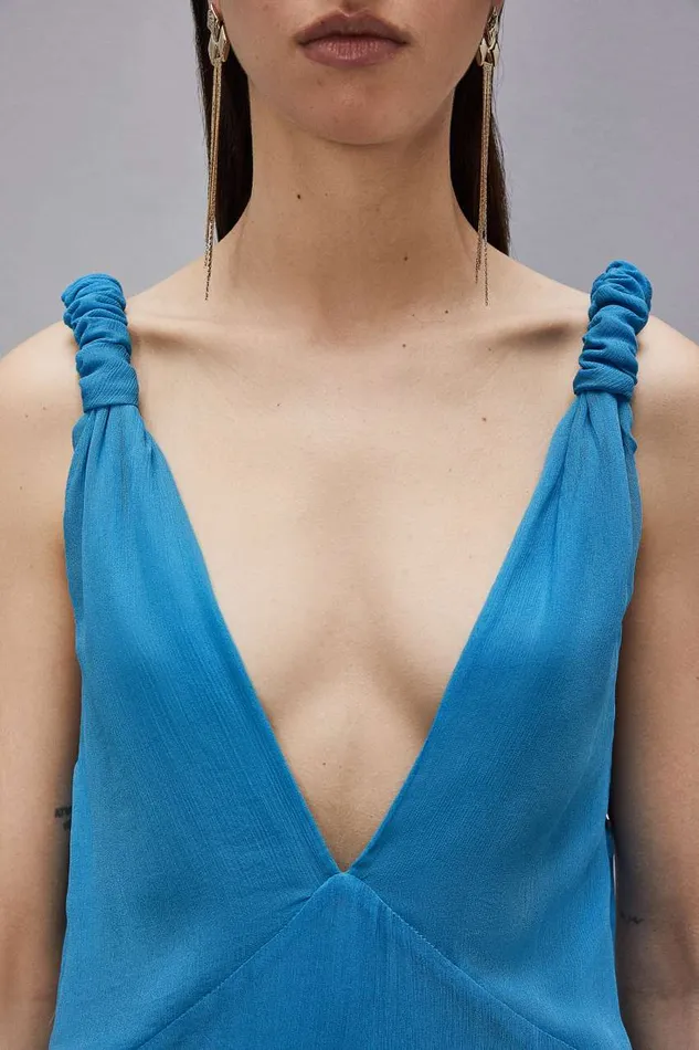 Patrizia Pepe Dress With Matching Viscose Crepon Sash Light Blue Summer Tourquoise Apparel Long