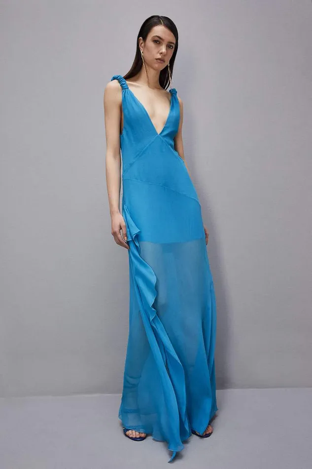 Patrizia Pepe Dress With Matching Viscose Crepon Sash Light Blue Summer Tourquoise Apparel Long