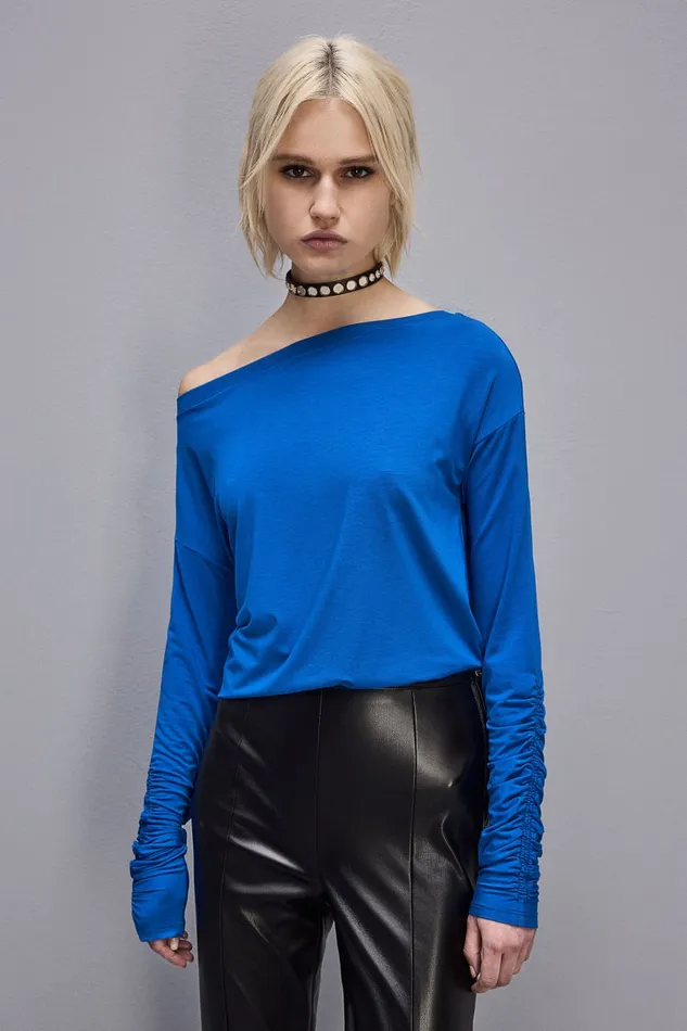 Patrizia Pepe Dropped Shoulder Jersey Tshirt Blue Blue Soul Apparel Tops
