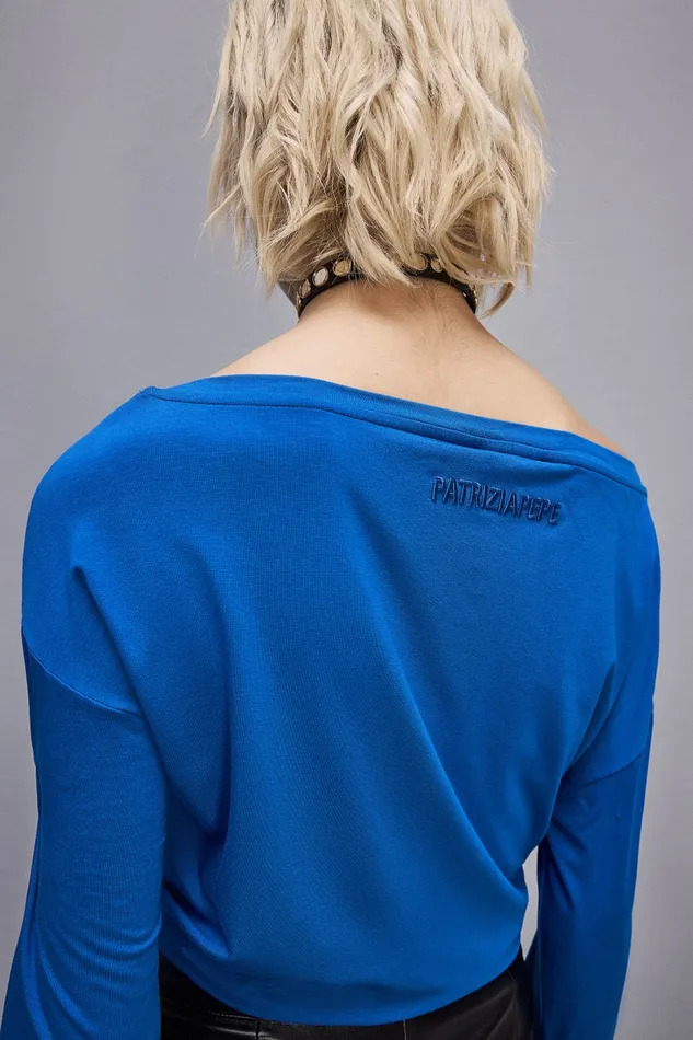 Patrizia Pepe Dropped Shoulder Jersey Tshirt Blue Blue Soul Apparel Tops