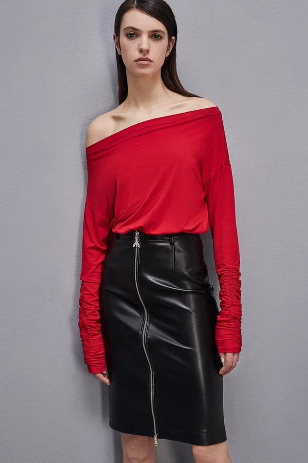 Patrizia Pepe Dropped Shoulder Jersey Tshirt Red Red Heart Apparel Tops