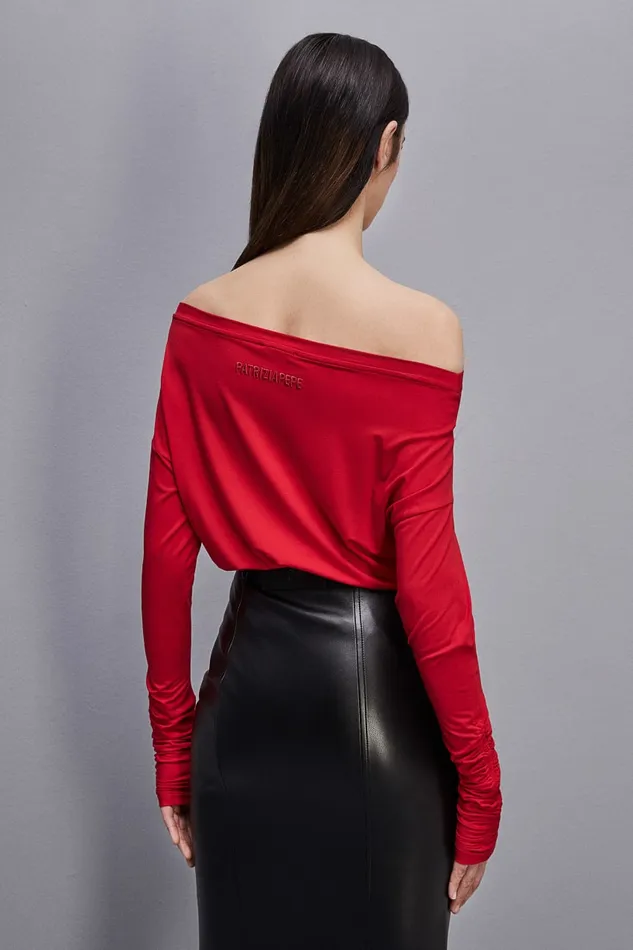 Patrizia Pepe Dropped Shoulder Jersey Tshirt Red Red Heart Apparel Tops