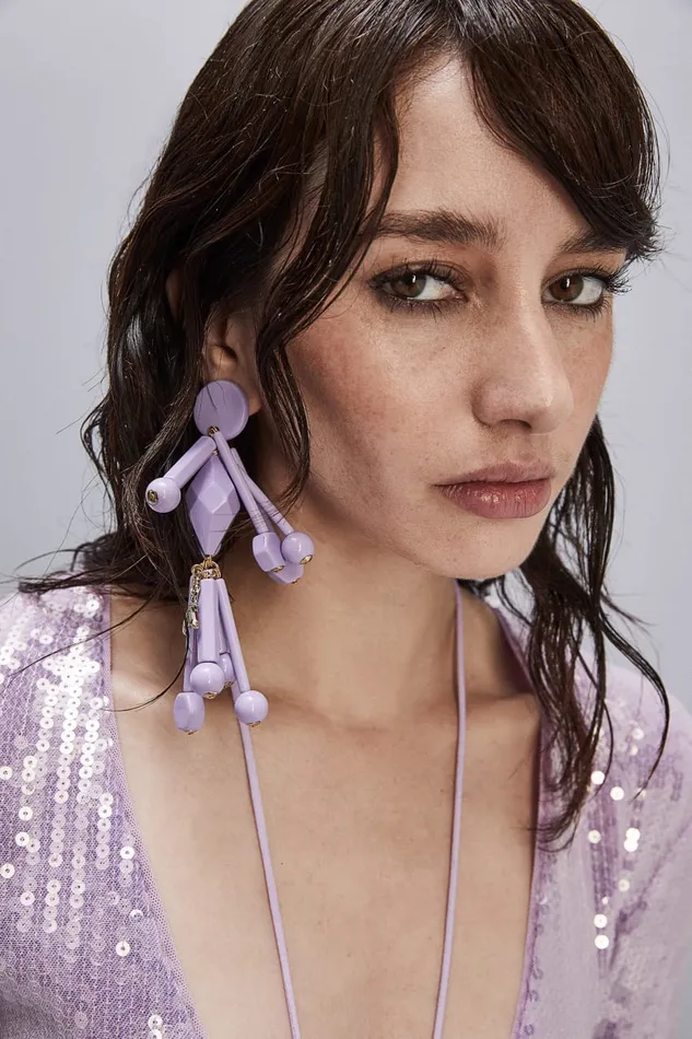 Patrizia Pepe Earrings With Techno Pop Fly Appliqu Pink Resin Lilac Accessories
