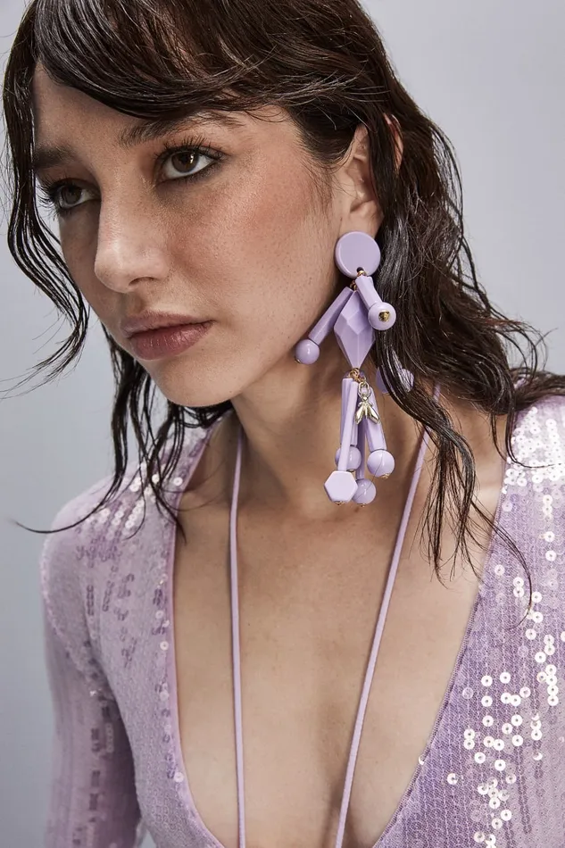 Patrizia Pepe Earrings With Techno Pop Fly Appliqu Pink Resin Lilac Accessories