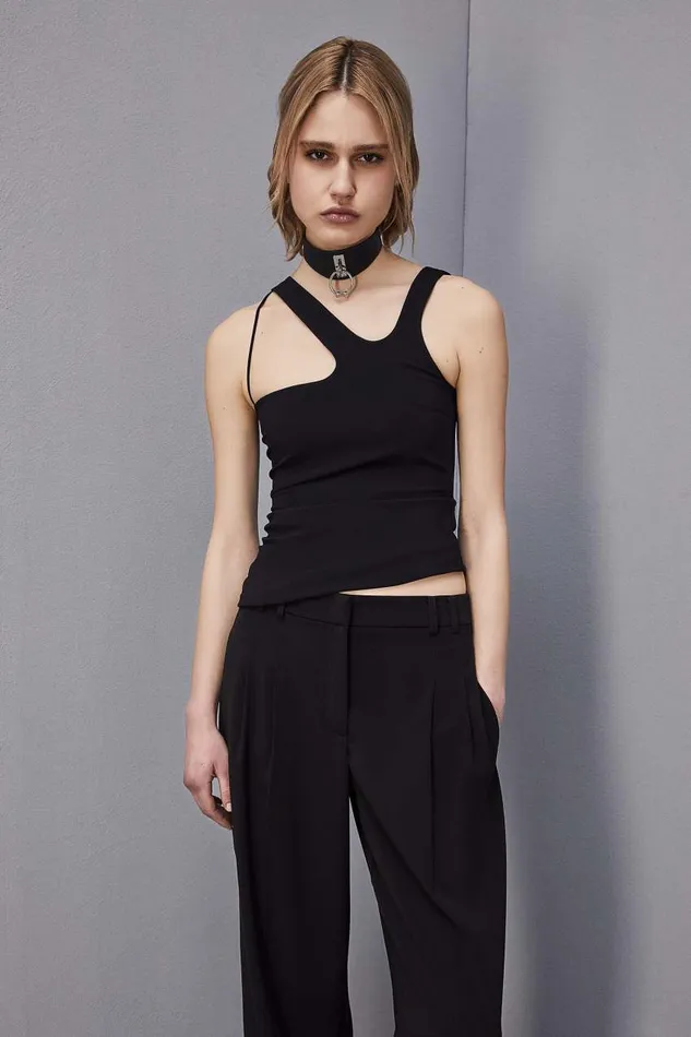 Patrizia Pepe Essential Asymmetrical Neckline Jersey Top Black Nero Apparel Tops