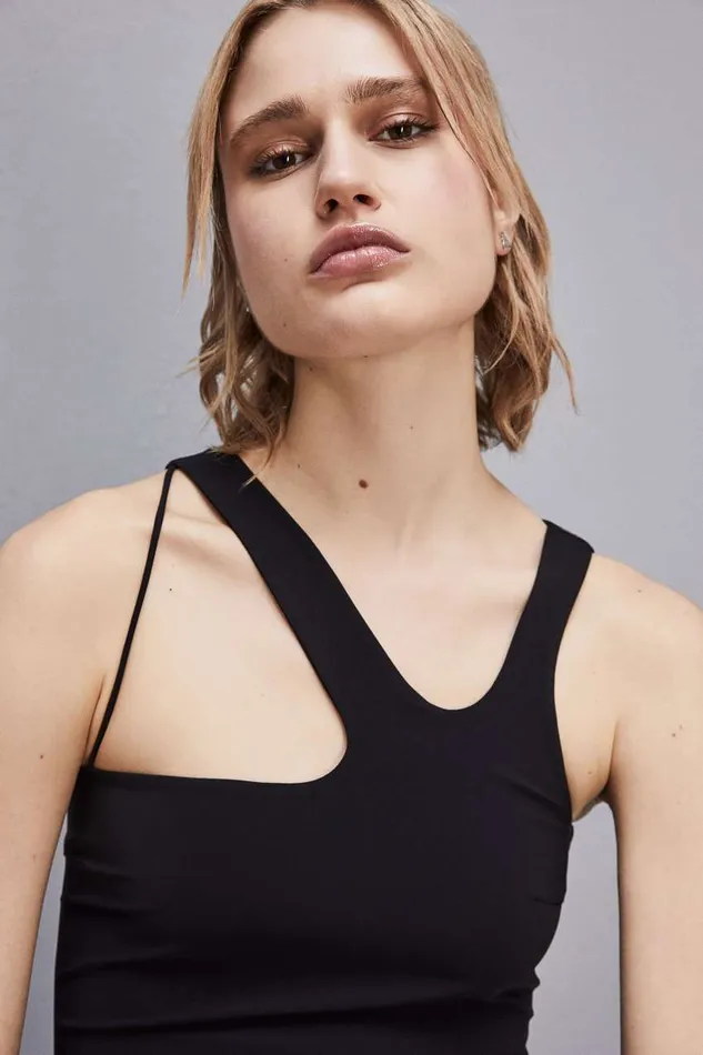 Patrizia Pepe Essential Asymmetrical Neckline Jersey Top Black Nero Apparel Tops