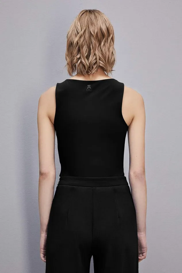 Patrizia Pepe Essential Asymmetrical Neckline Jersey Top Black Nero Apparel Tops