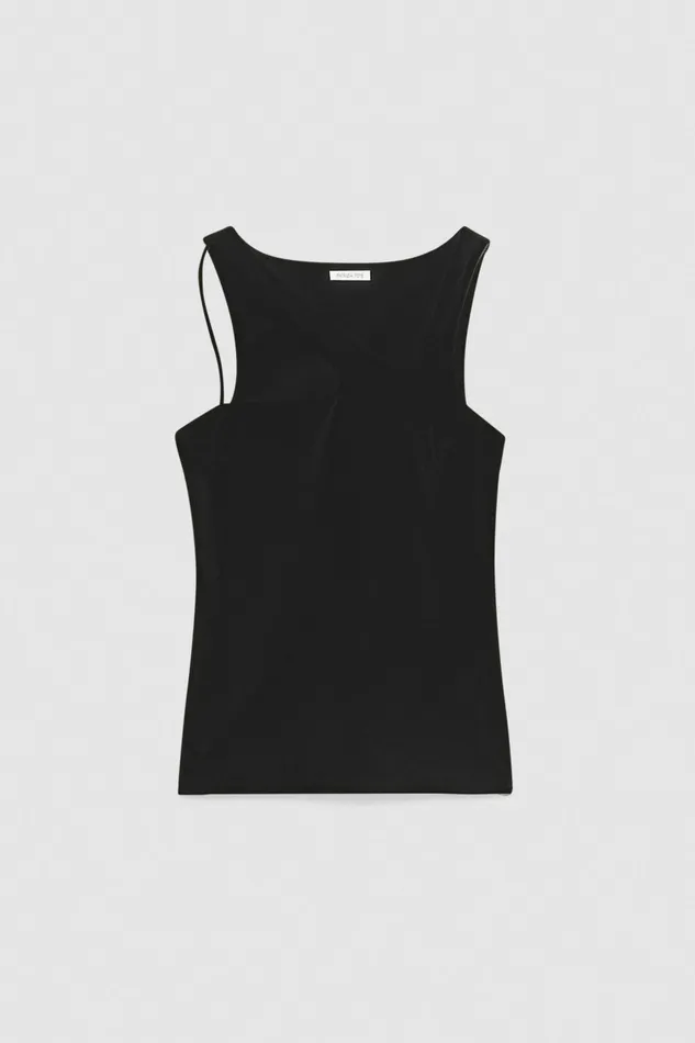 Patrizia Pepe Essential Asymmetrical Neckline Jersey Top Black Nero Apparel Tops
