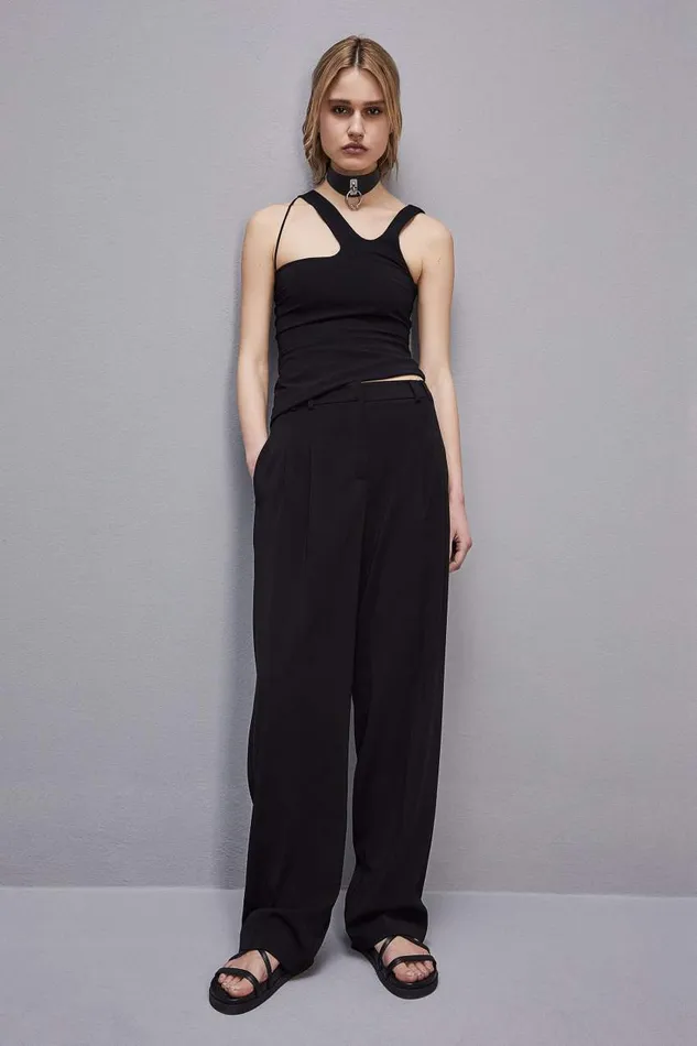 Patrizia Pepe Essential Asymmetrical Neckline Jersey Top Black Nero Apparel Tops