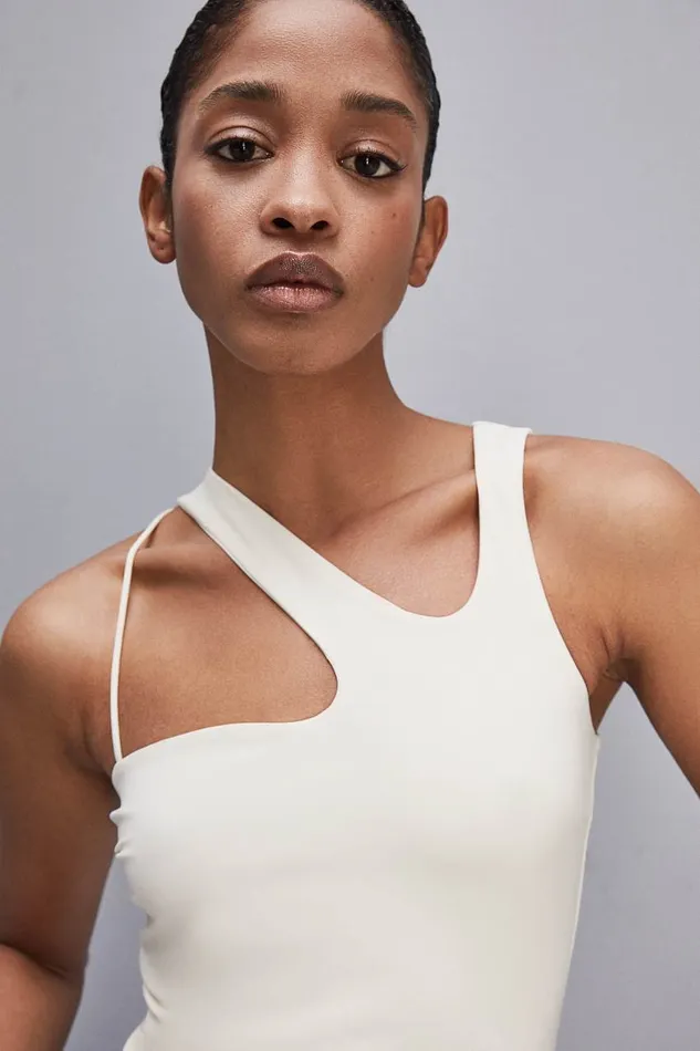 Patrizia Pepe Essential Asymmetrical Neckline Jersey Top White Raw White Apparel Tops