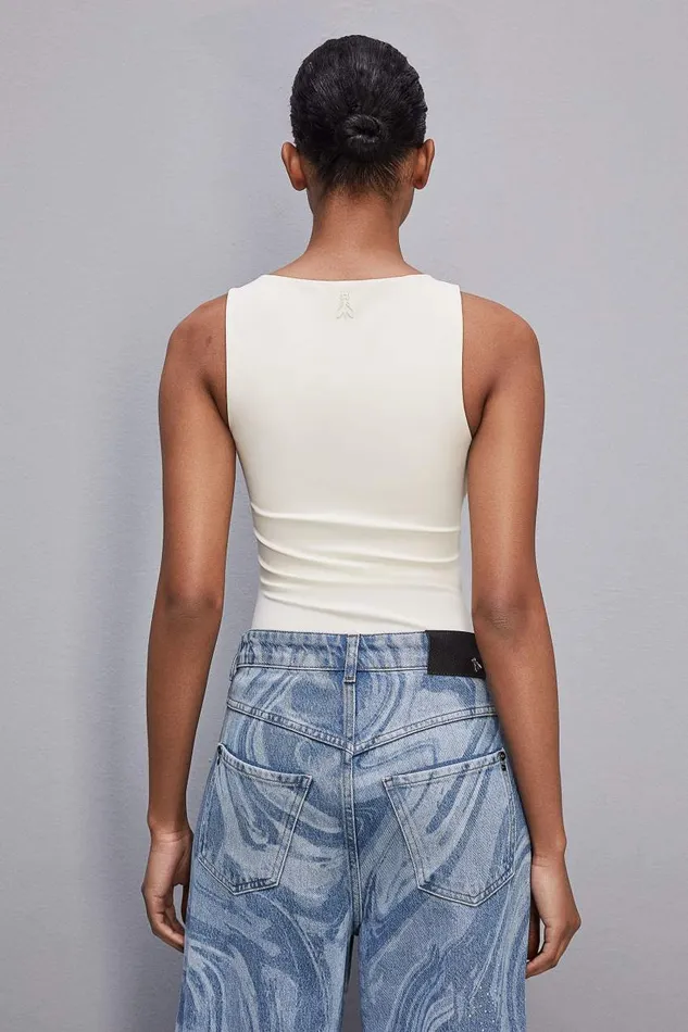 Patrizia Pepe Essential Asymmetrical Neckline Jersey Top White Raw White Apparel Tops