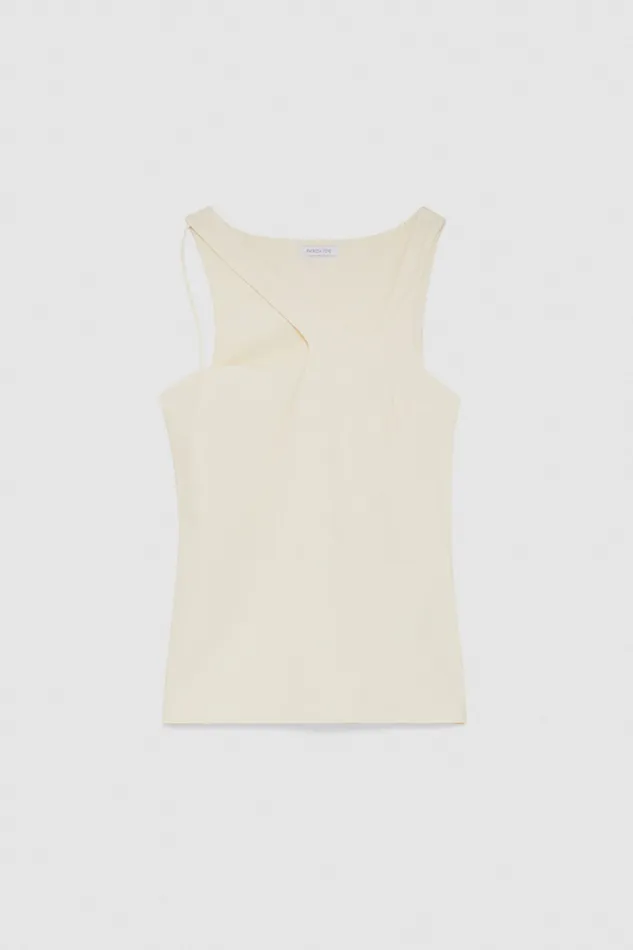 Patrizia Pepe Essential Asymmetrical Neckline Jersey Top White Raw White Apparel Tops
