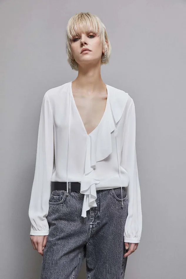 Patrizia Pepe Essential Crepe Blouse White Bianco Apparel Blouses