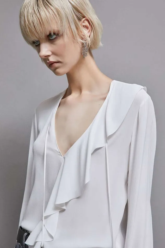 Patrizia Pepe Essential Crepe Blouse White Bianco Apparel Blouses