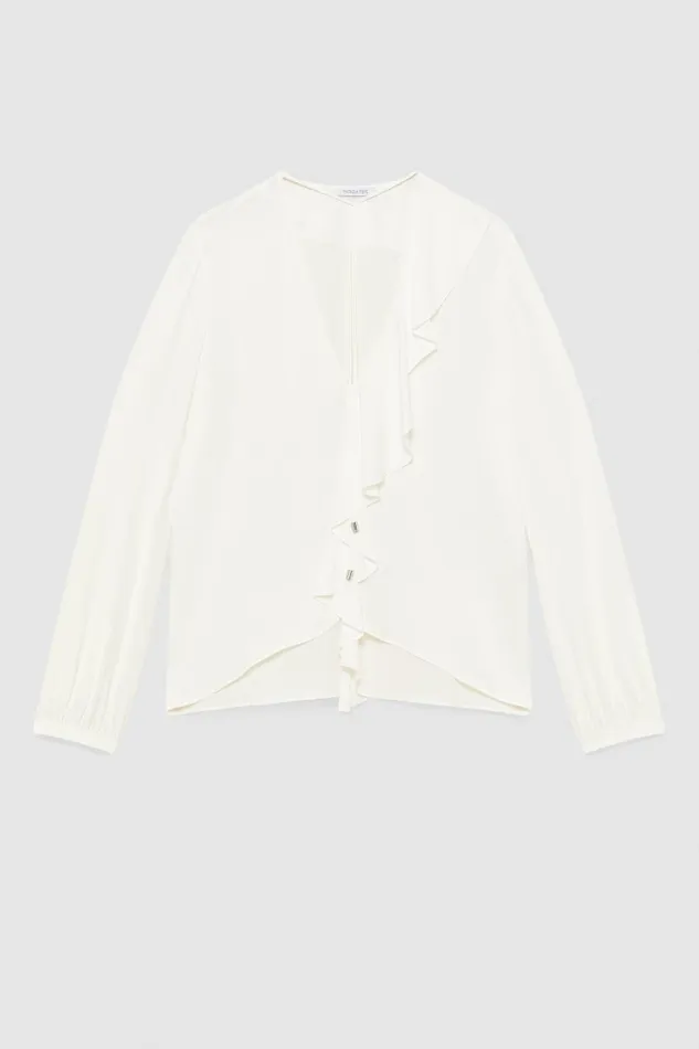 Patrizia Pepe Essential Crepe Blouse White Bianco Apparel Blouses
