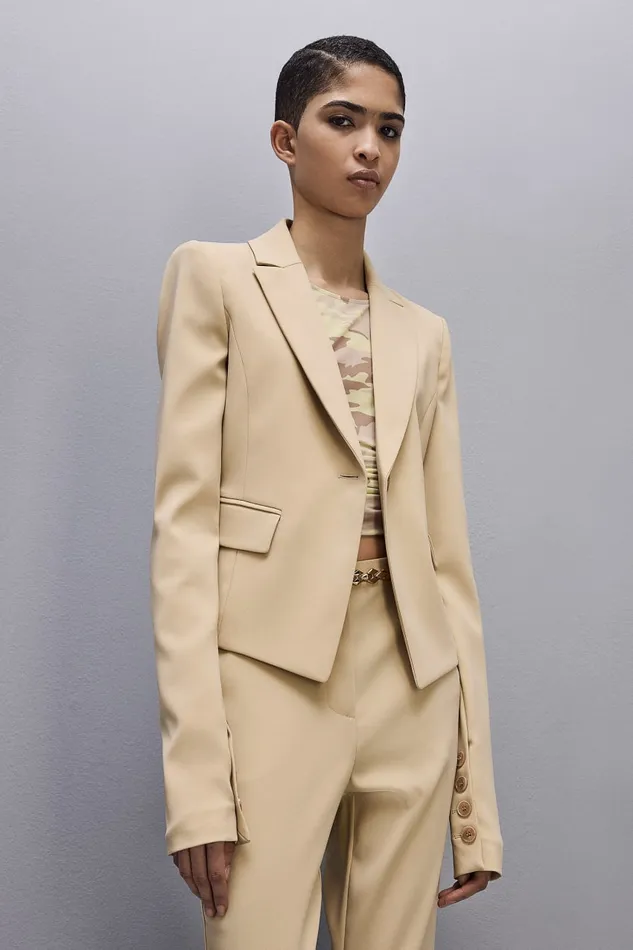 Patrizia Pepe Essential Onebutton Jacket Beige Desert Beige Apparel Blazers